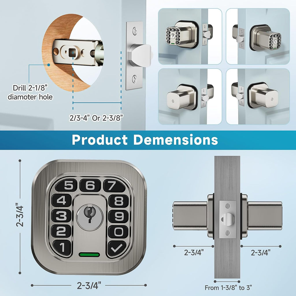 Richelock Fingerprint Door knob, Smart Biometric Door Lock with Keypad, Keyless Entry Code Door Knob, Waterproof & Weatherproof , Auto Lock ,Voice Navigation, For Bedroom, Gate,Office