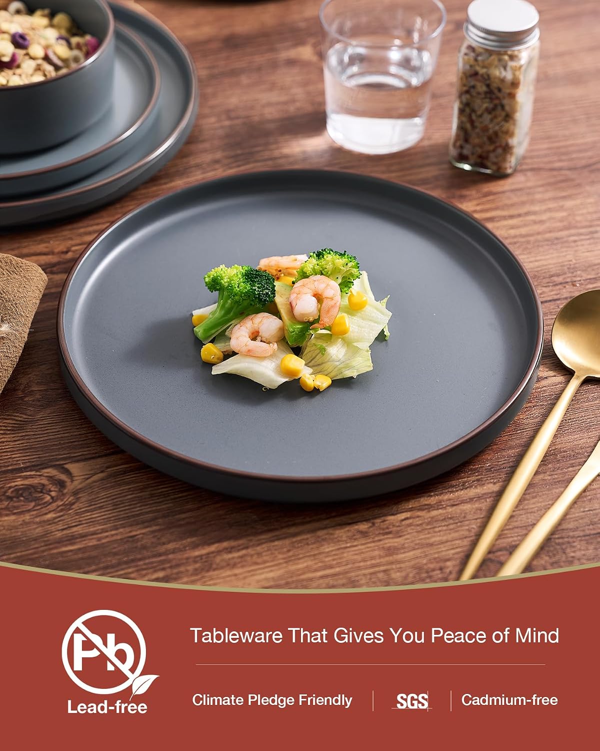 Famiware Nebula Ridge Stoneware Dinnerware Sets for 6, Plates and Bowls Sets, 18 Pieces Dishes Set, Microwave and Dishwasher Safe Kitchen Plates, Charcoal