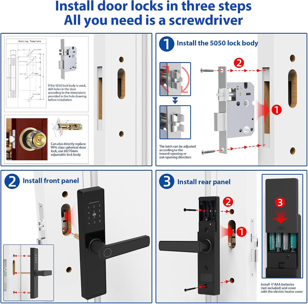 Tuya Smart Lock - Fingerprint & Keypad Door Lock with Handle - Electronic Deadbolt - Compatible with Tuya APP