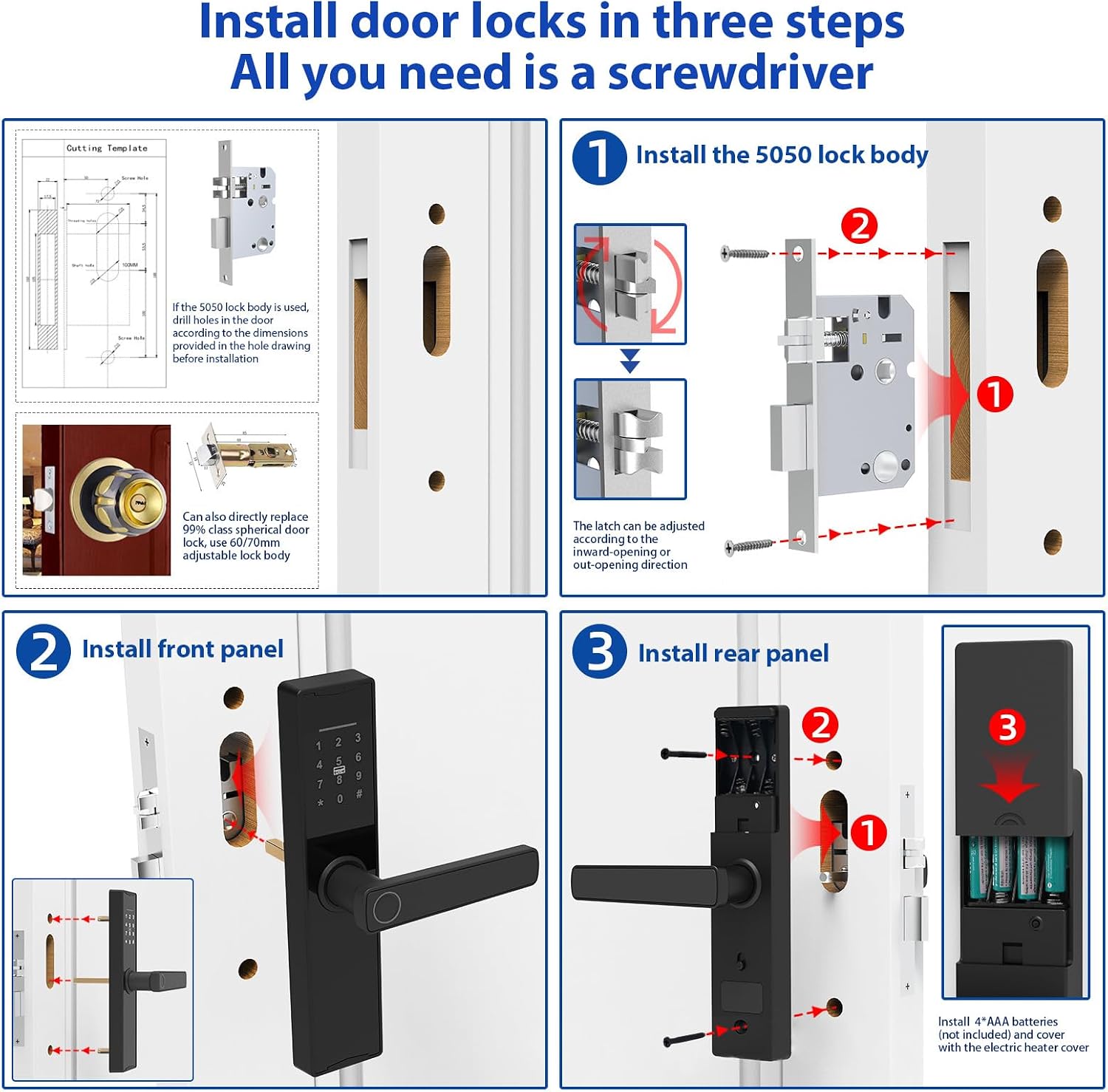 Tuya Smart Lock - Fingerprint & Keypad Door Lock with Handle - Electronic Deadbolt - Compatible with Tuya APP