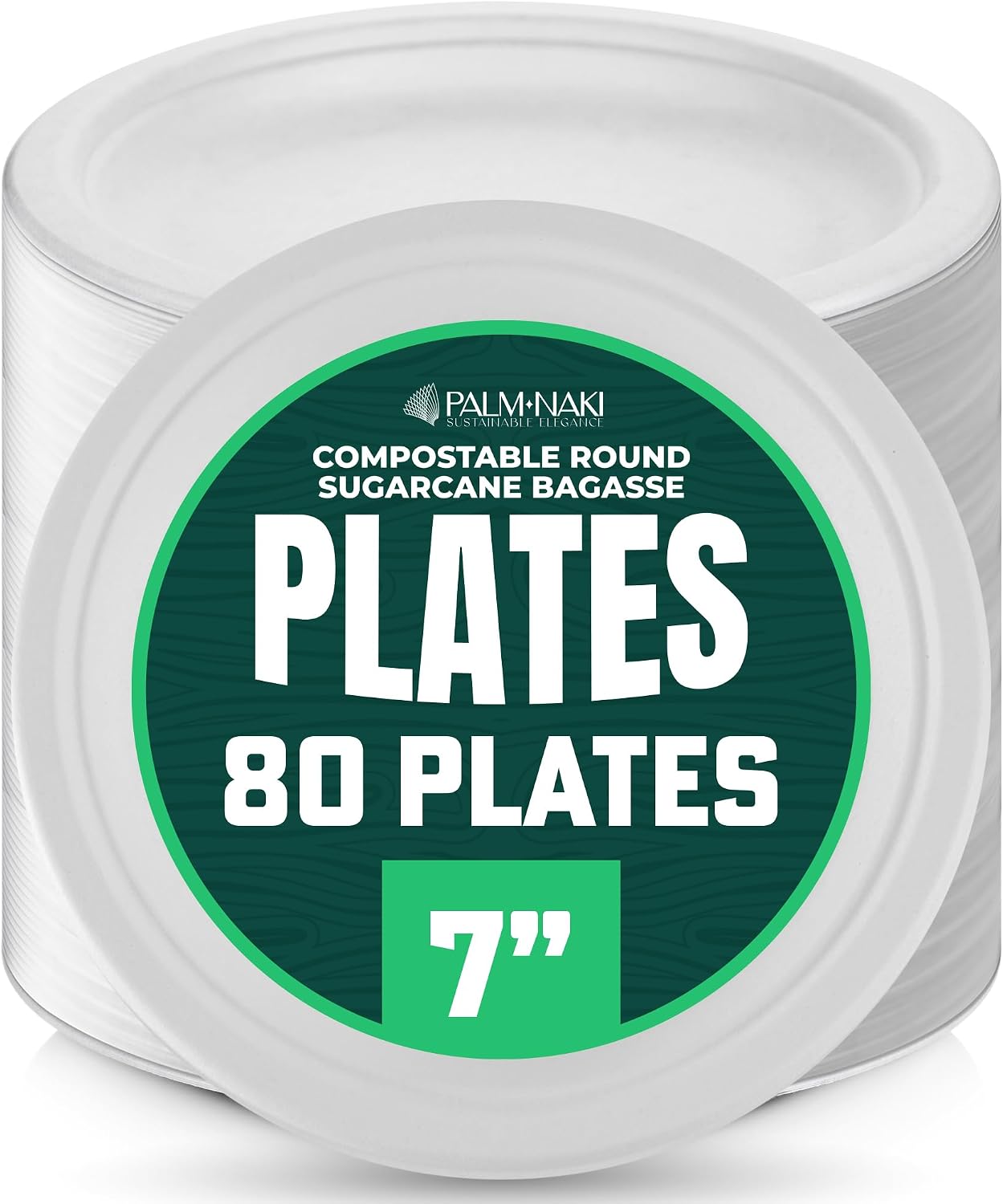 Bulk Case: 7' Heavy Duty Paper Plates | Compostable & Biodegradable | Made from Sugarcane Bagasse | Leak-Resistant & Sturdy | Microwave Safe | PFAS-Free | 7 Inch | 12 x 80-Pack (960 Pcs) | Palm Naki