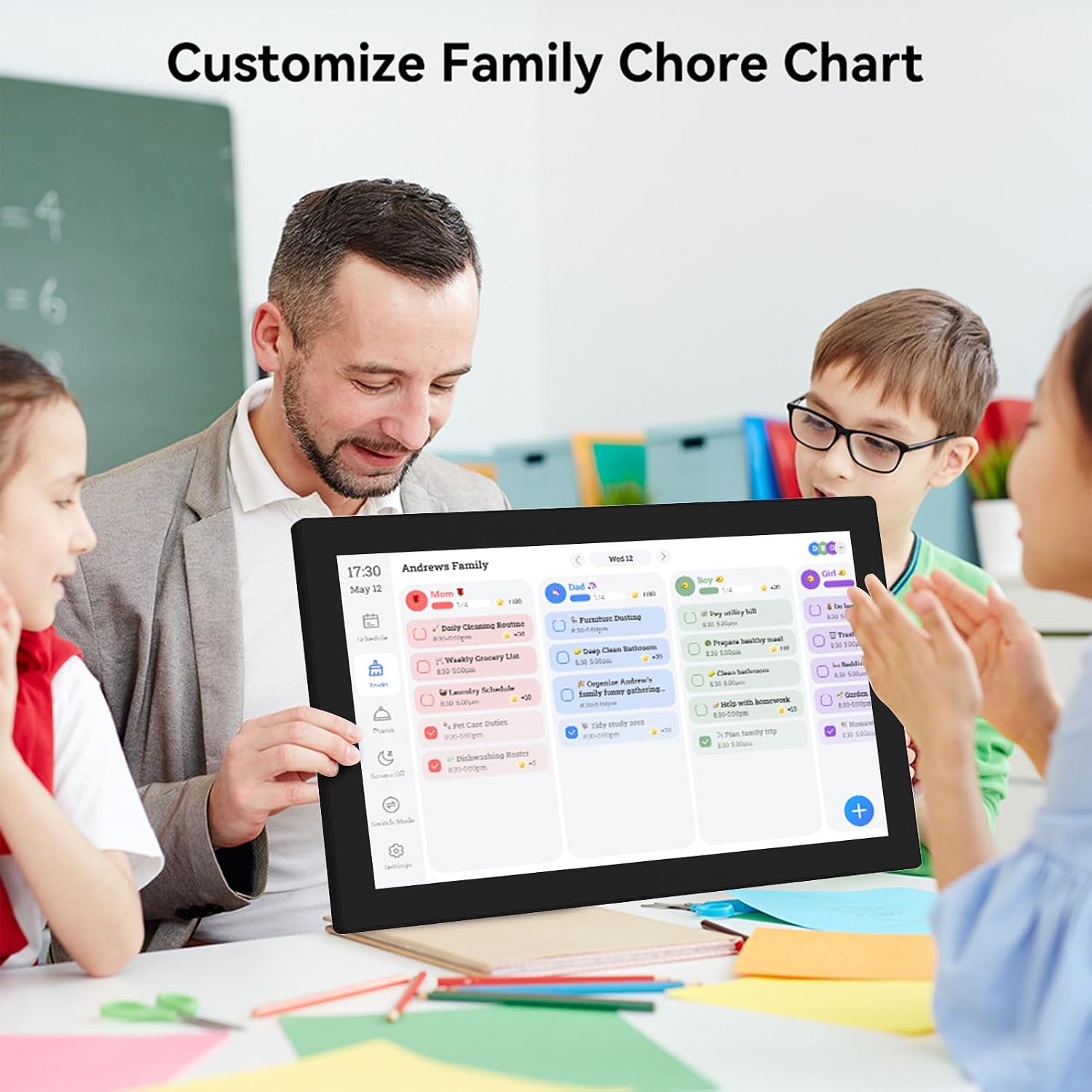 Asixxsix 15.6-Inch Smart Digital Calendar, Planner Chore Chart, Electronic Calendar with 1080P Full HD Touch Screen, Interactive Chore Chart, Wall Desk Mount for Seamless Scheduling (US Plug)