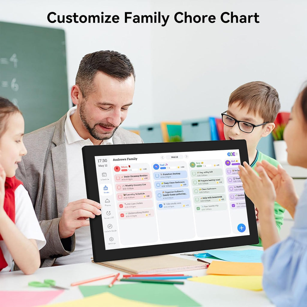 Smart Digital Calendar Planner 15.6 Inch IPS Touchscreen Interactive Chore Chart & Family Schedule Display, HD Digital Frame for Wall or Desk (Black)