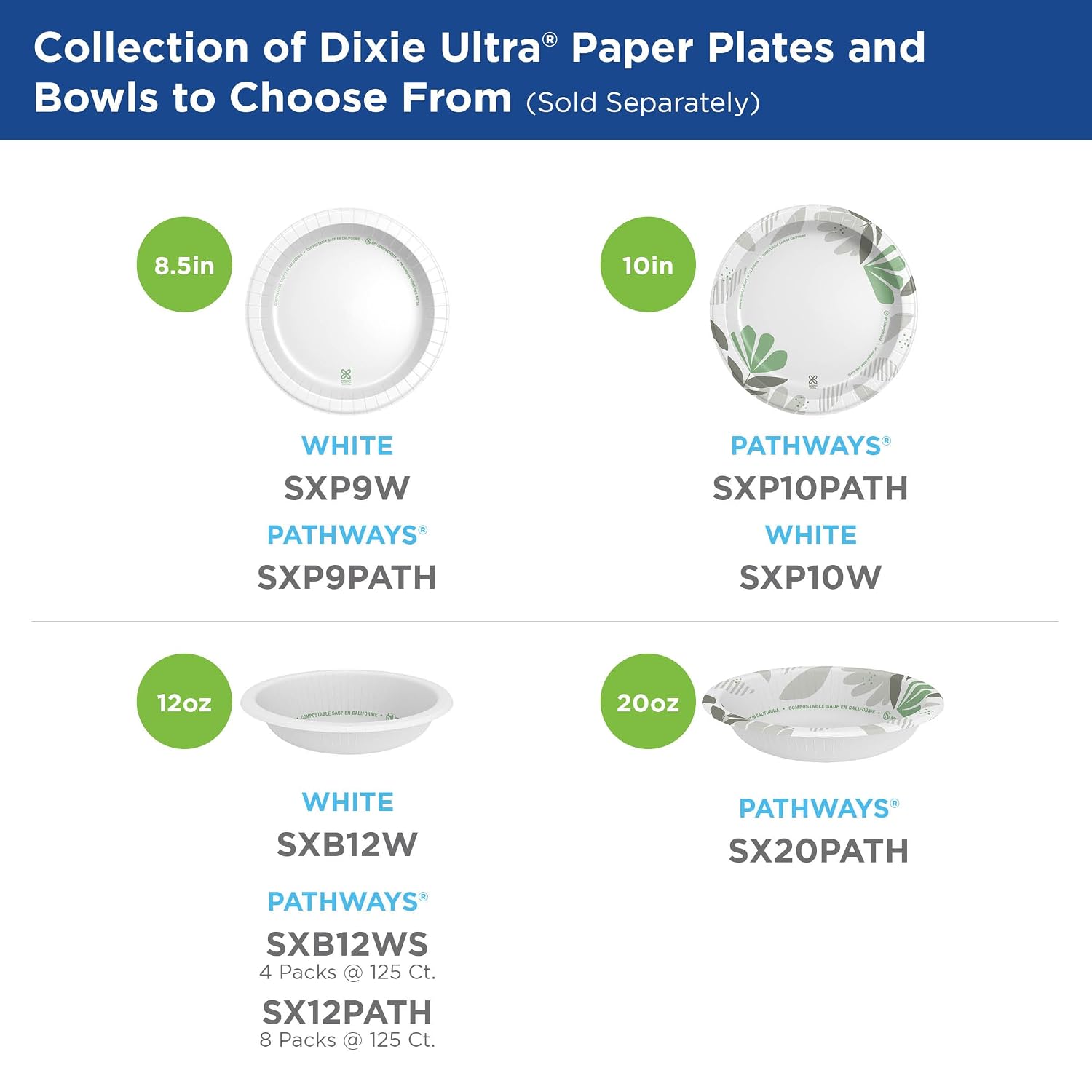 Georgia-Pacific Dixie Ultra Heavy-Weight 12 oz. Paper Bowl by GP PRO, White, SXB12W, 1,000 Count (125 Bowls Per Pack, 8 Packs Per Case)