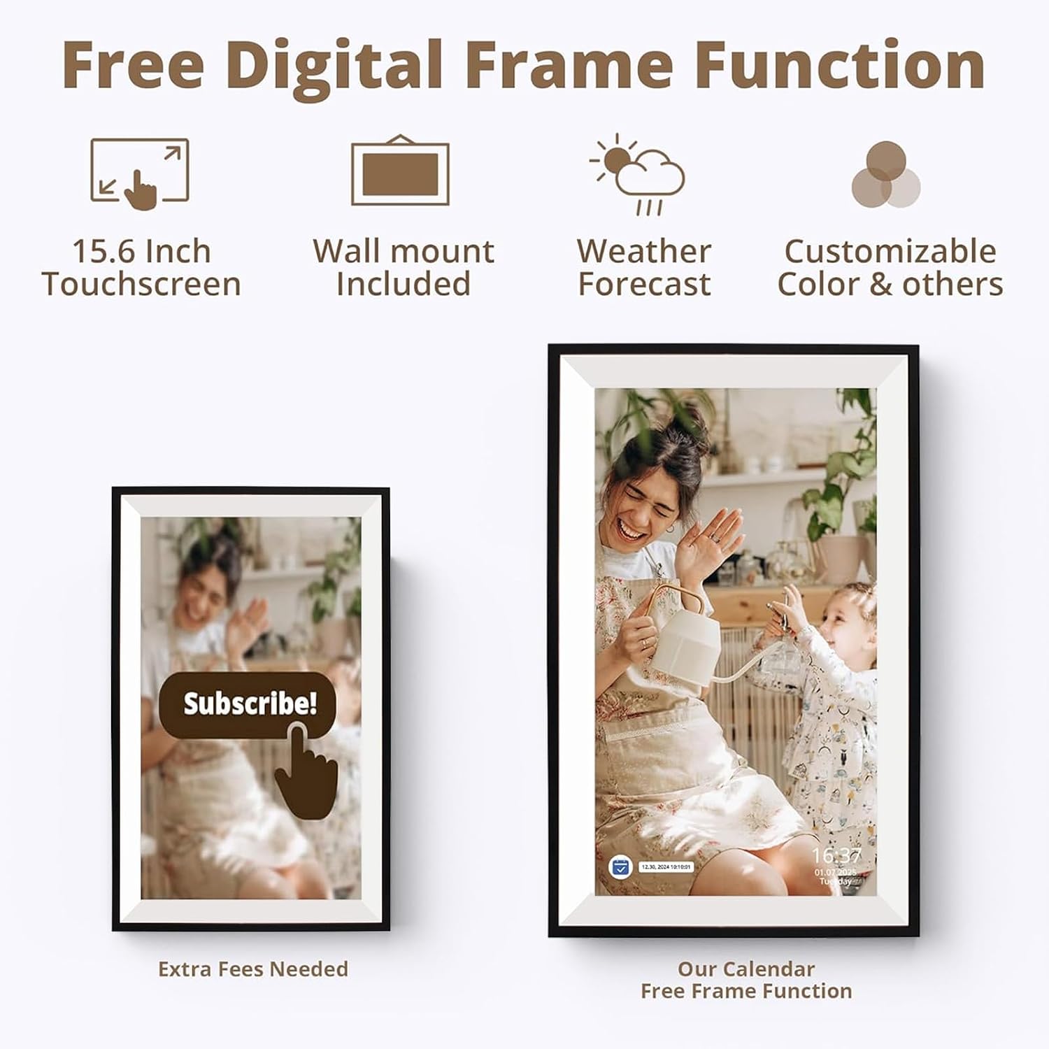 Yunseity 15.6 Inch Smart Digital Calendar, 1080P FHD Touchscreen Wall Planner & Chore Chart, Interactive Display for Family Schedules, Digital Photo Frame Share from Anywhere (WHITE)