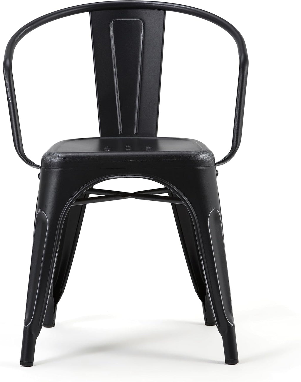 SIMPLIHOME Larkin Dining Arm Chair Set in Distressed Black, Silver, 20.1'W x 20.1'D x 28.2'H, Industrial Metal Chairs for Dining Room, Kitchen (Set of 2)