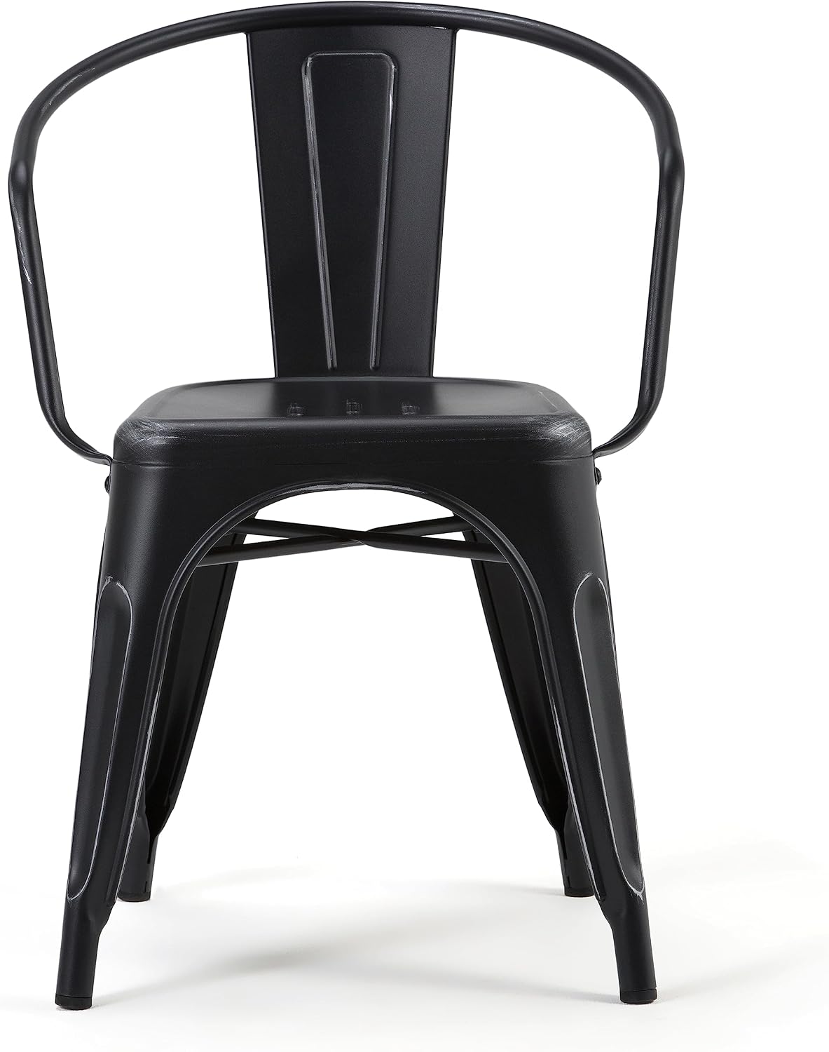 SIMPLIHOME Larkin Dining Arm Chair Set in Distressed Black, Silver, 20.1'W x 20.1'D x 28.2'H, Industrial Metal Chairs for Dining Room, Kitchen (Set of 2)