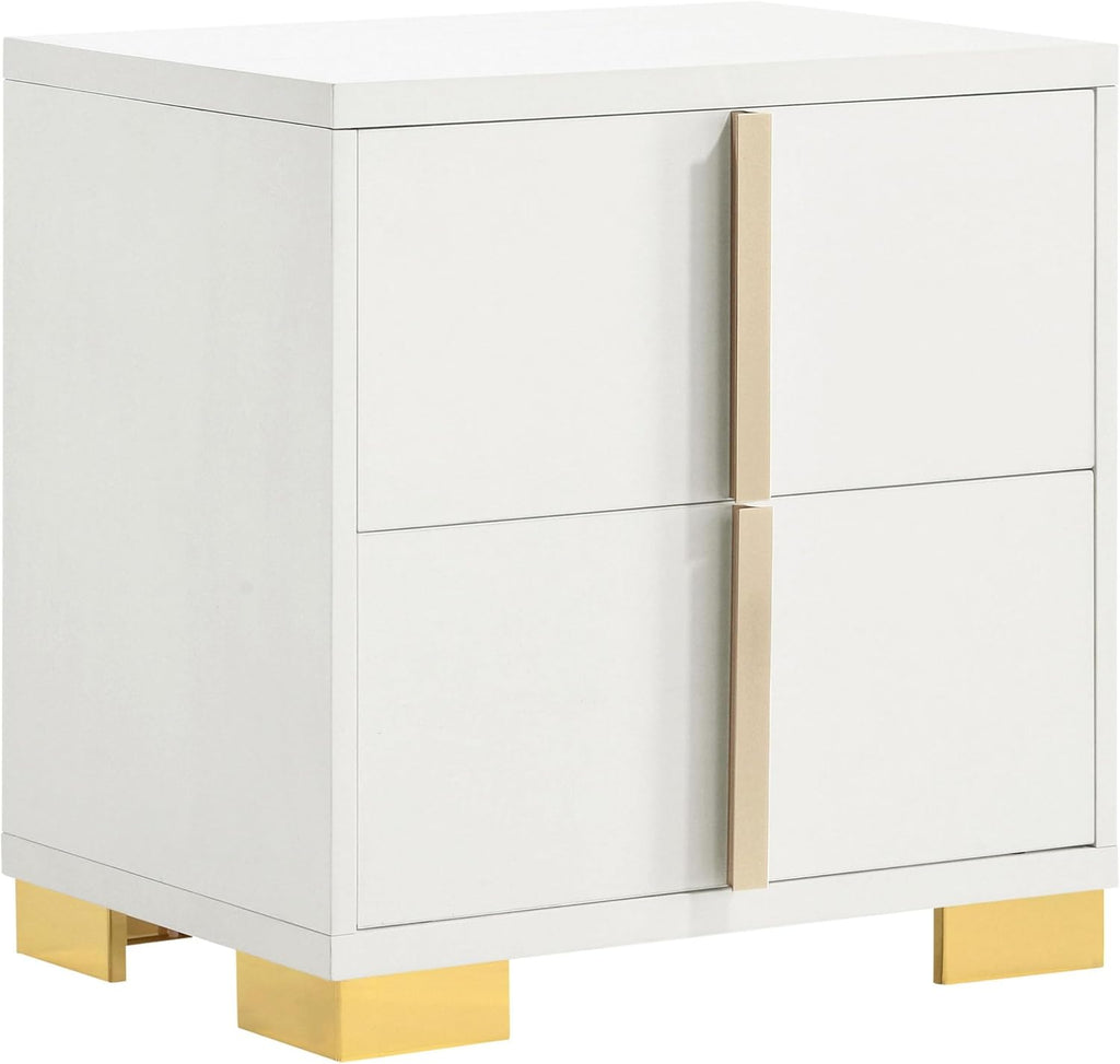 Benjara Dex 4 Piece Full Bedroom Set- White/Gold Accents- LED Headboard