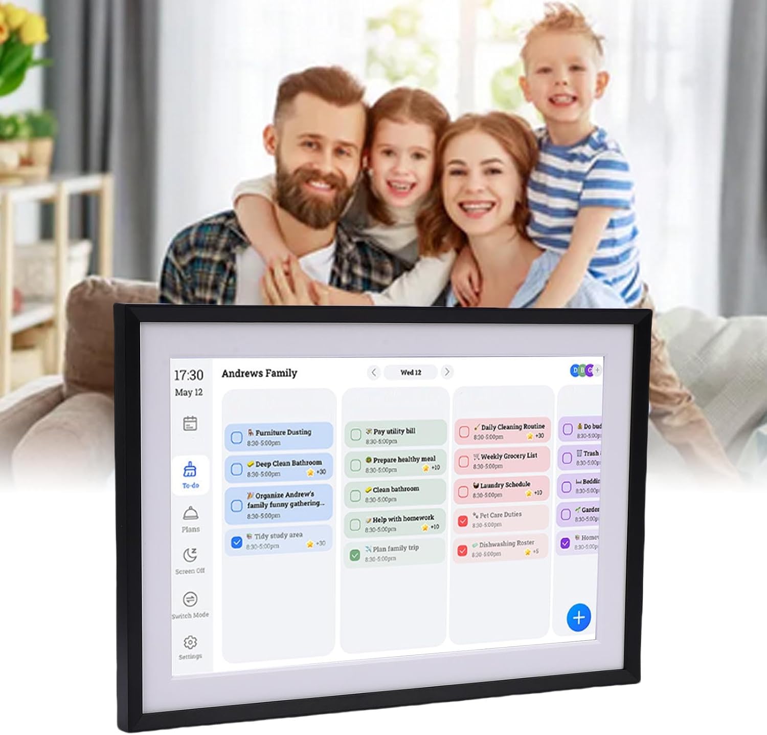 Luocute 10.1 Inch Smart Digital Calendar, HD Touchscreen Family Planner Calendar with Chore Chart Meal Planner, Family Digital Picture Frame for Seamless Daily Planning Household (US Plug)