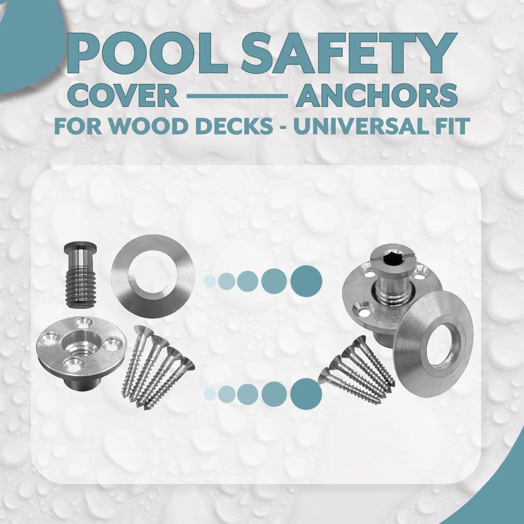 Poolzilla Pool Safety Cover Stainless Steel Anchor with Collar for Wood Decks - 25 Pack - Universal Fit