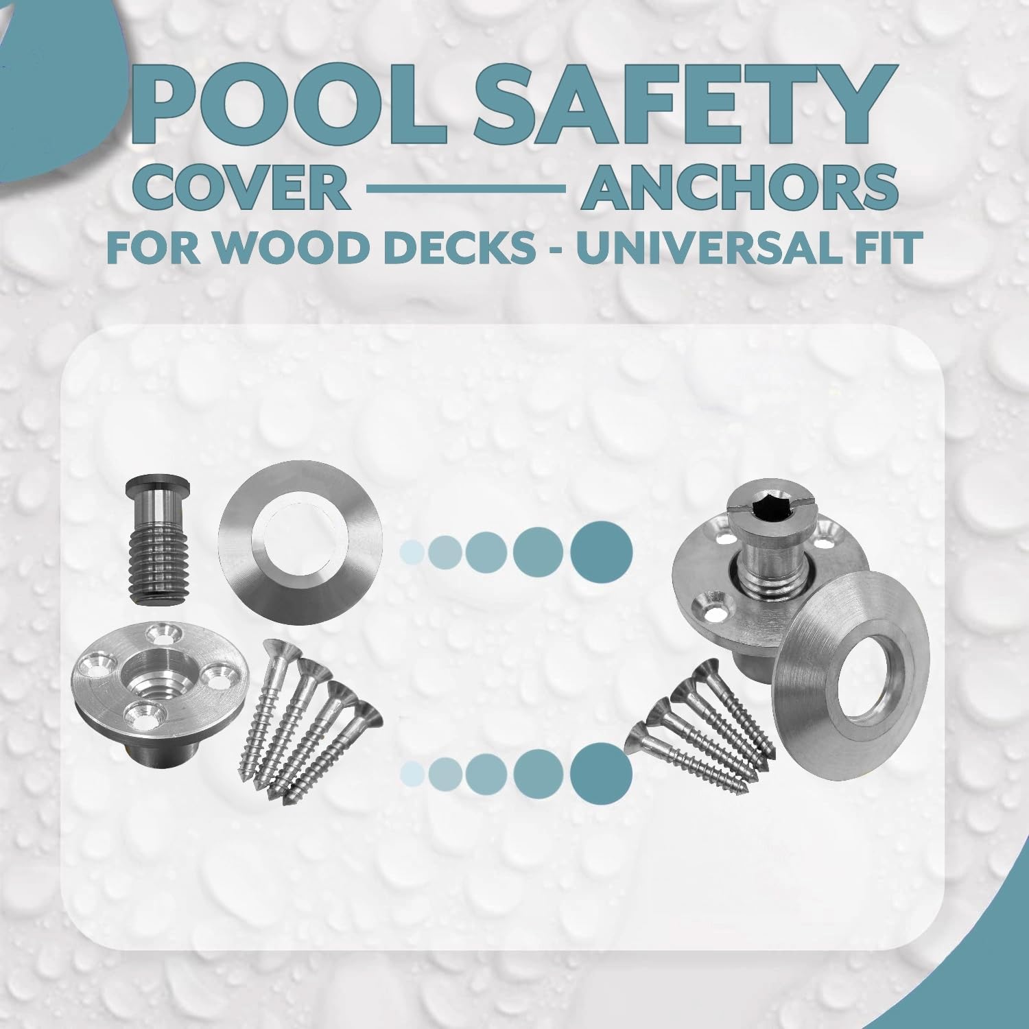 Poolzilla Pool Safety Cover Stainless Steel Anchor with Collar for Wood Decks - 25 Pack - Universal Fit