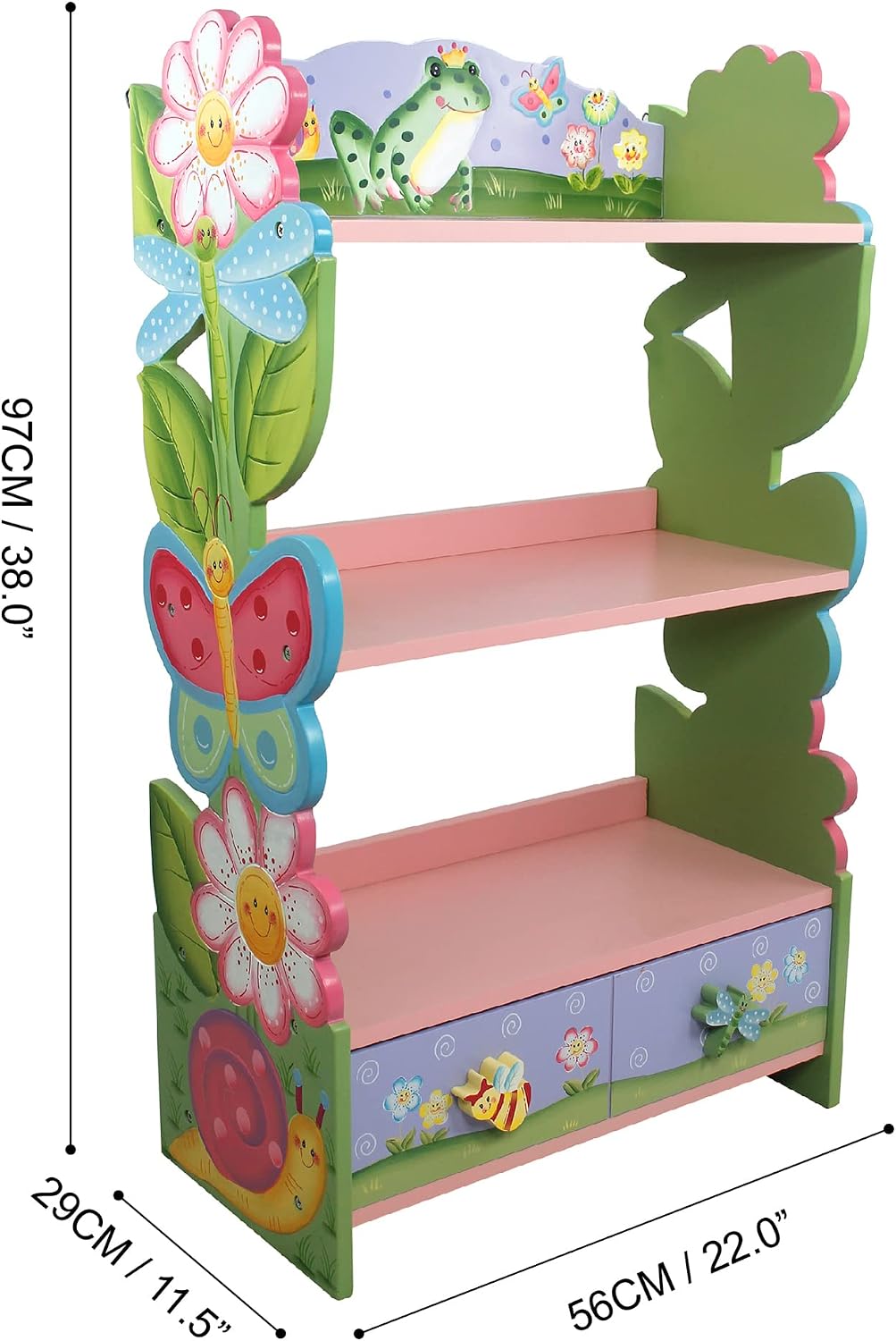 Fantasy Fields Magic Garden Kids 3-Tier Bookshelf & Drawer, Multi