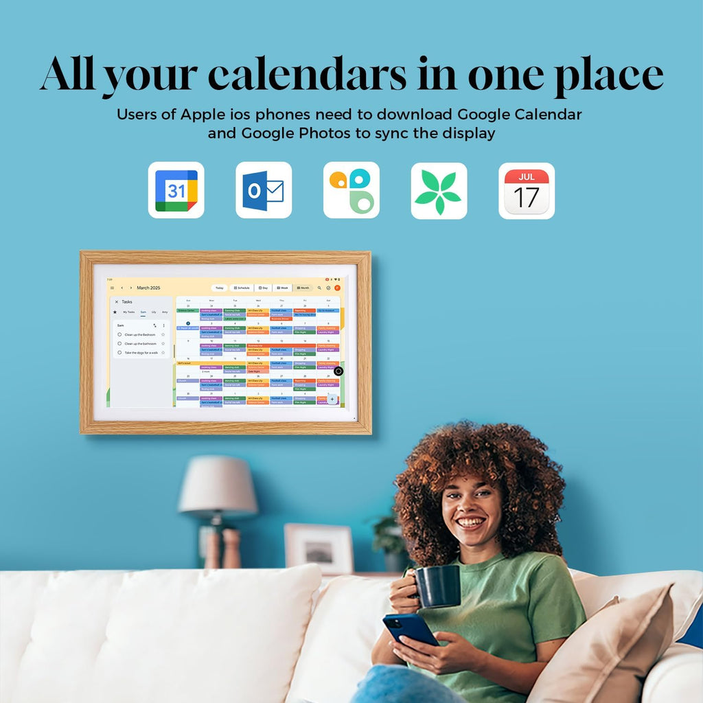 15.6' Digital Google Calendar,Android Apps,All-in-one,No Subscription,Oak | Anti-glare FHD touchscreen,Photo Frame,Android Apps,Built-in Battery,Stylus pen,Voice Assistant,Home Hub,Streaming,Wall&Desk