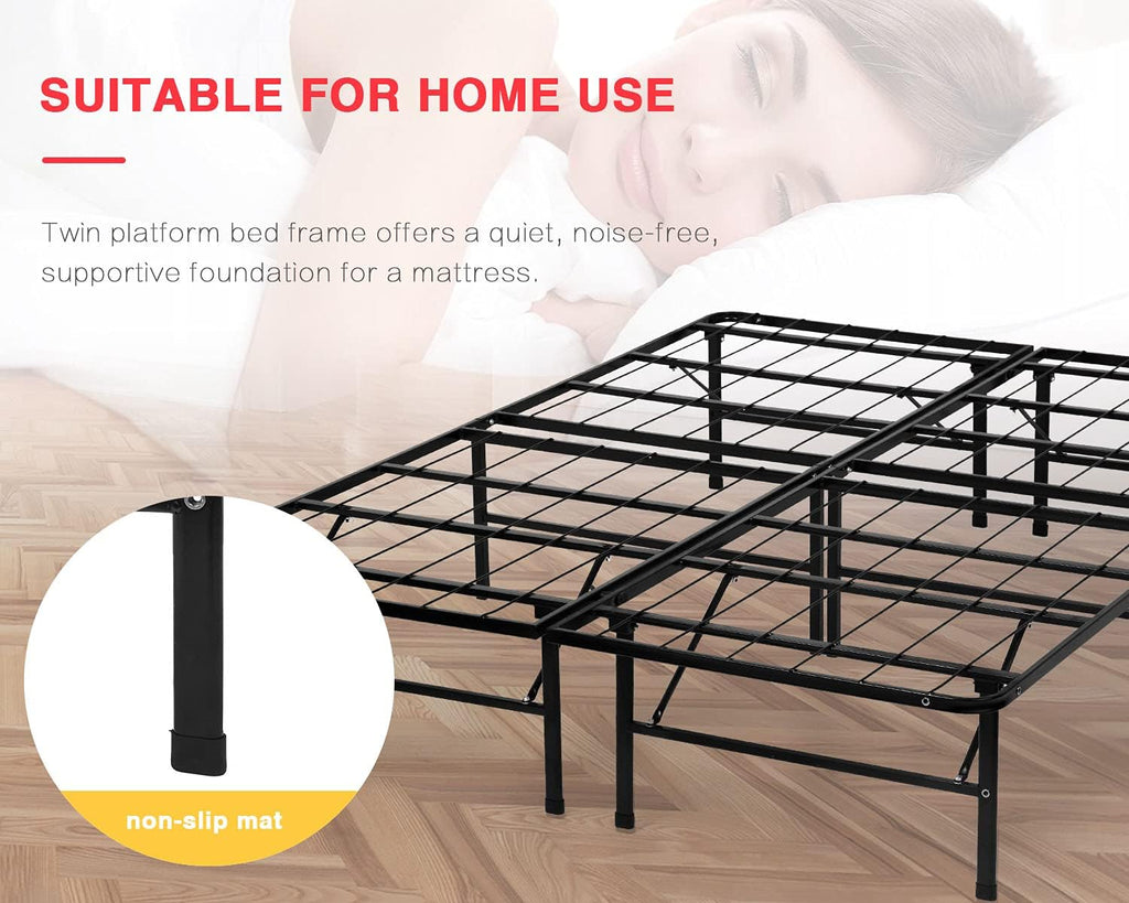 FDW Queen Bed Frame Metal Bed Frame with Anti-Slip Support Easy Assembly No Box Spring Needed Underbed Storage Black