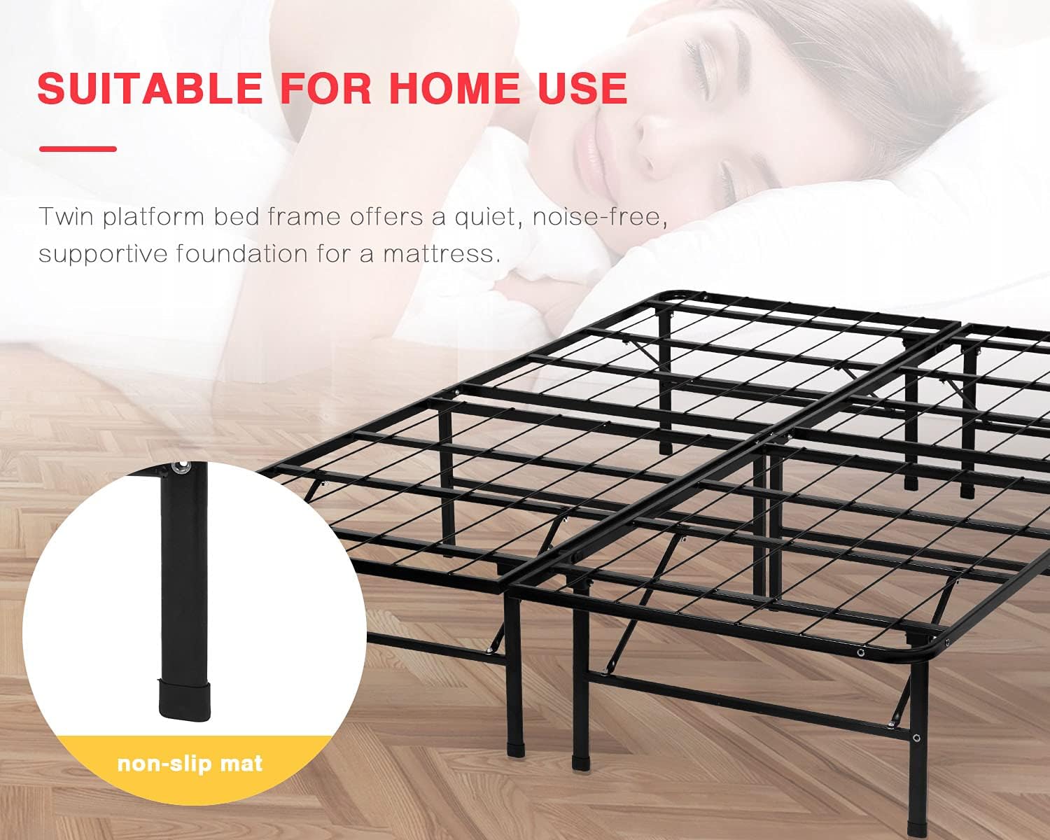 FDW Queen Bed Frame Metal Bed Frame with Anti-Slip Support Easy Assembly No Box Spring Needed Underbed Storage Black