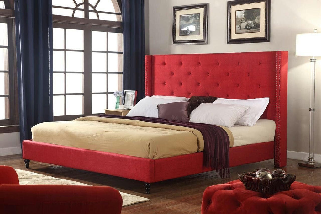 Home Life Premiere Classics Cloth Burgundy Red Linen 51' Tall Headboard Platform Bed with Slats Full - Complete Bed 5 Year Warranty Included 007