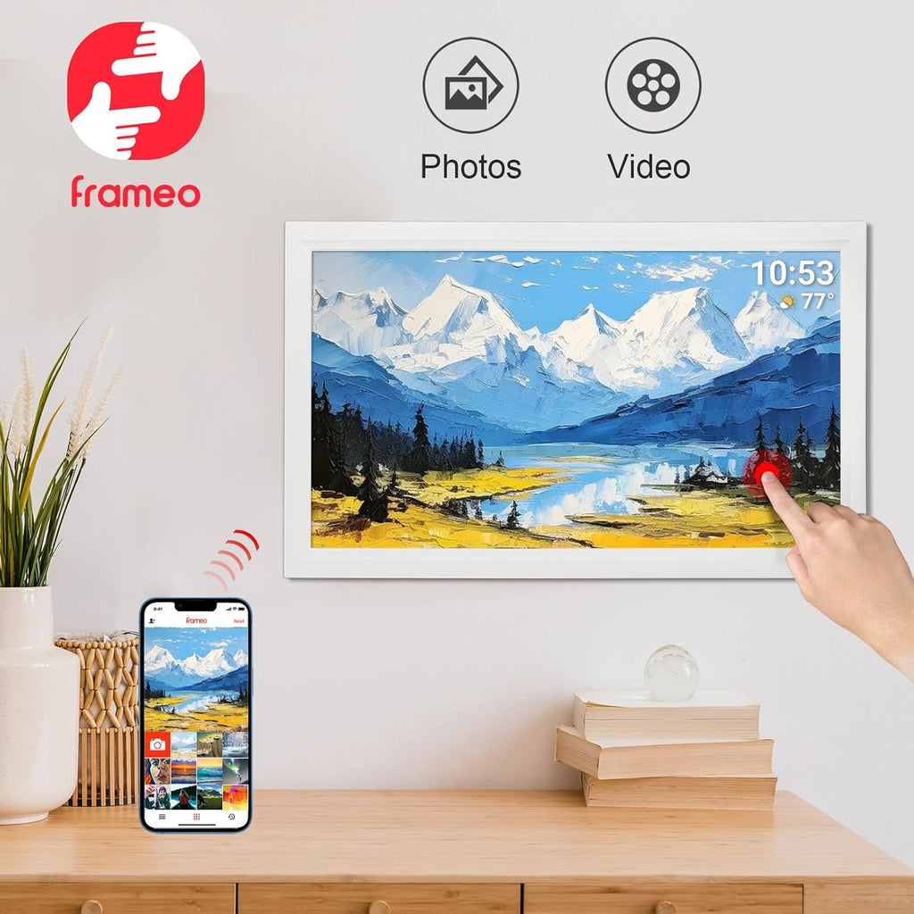21.5inch FRAMEO Digital Photo Frame with 1920x1080 FHD IPS LCD Touch Screen, Dual-WiFi Share Moments via Frameo, 32GB Storage, USB Drive/SD Card Extend Storage, Auto-Rotate, Wall Mountable with VESA