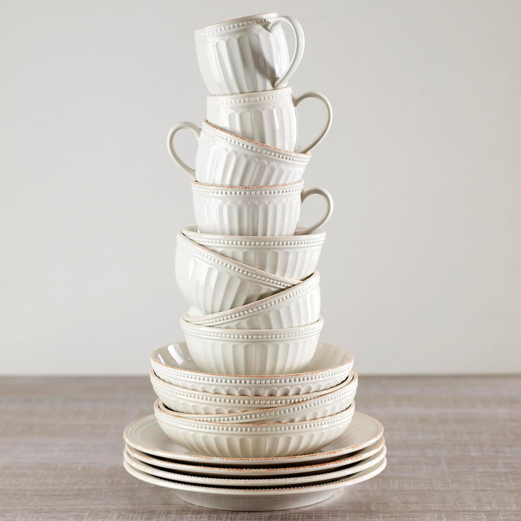 Lenox 891196 French Perle Groove White 12-Piece Pasta Bowl Dinnerware Set, Service For 4