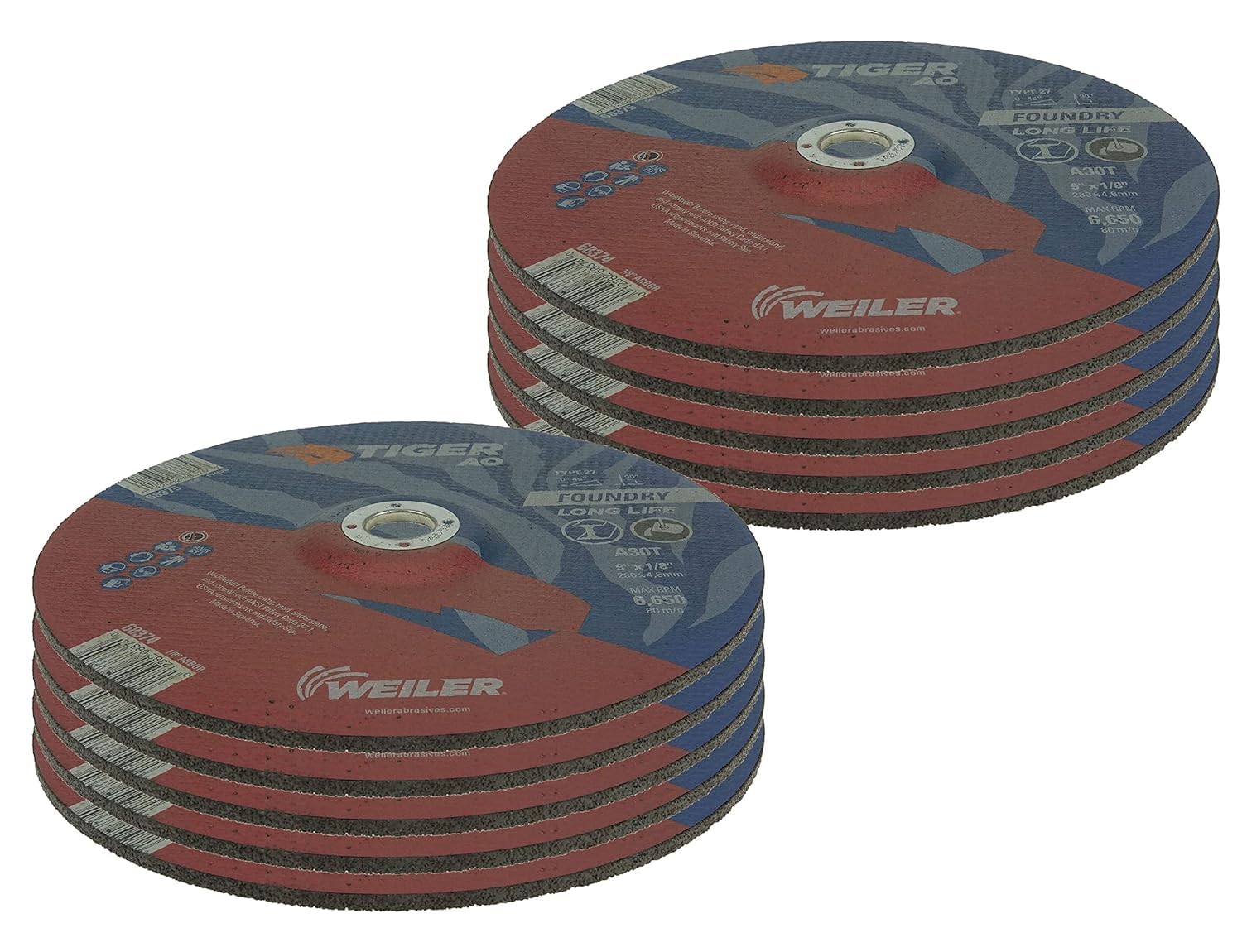 Weiler 68374 9' x 1/8' Tiger AO Type 27 Cut and Grind Combo Wheel A30T 7/8 A.H (Pack of 25)