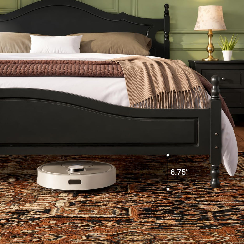 Merax Retro Wood Platform Bed with High Headboard, King Bed Frame with Sturdy Legs/No Box Spring Needed/Easy Assemble Black