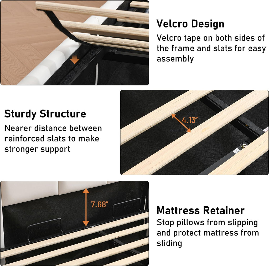 Lift Up Storage Bed Queen Size, Upholstered Platform Bed with Hydraulic Storage System & Wood Slats Support, Queen Bed Frame with Headboard, No Box Spring Needed, Easy Assembly, Cream
