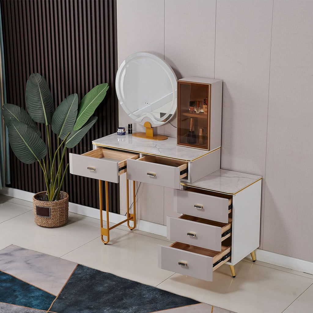 Vanity Desk,Vanity Table,Dressing Table,Make Vanity Set with Touch Screen Dimming Mirror, Modern Bedroom Makeup Table Set for Women Girls