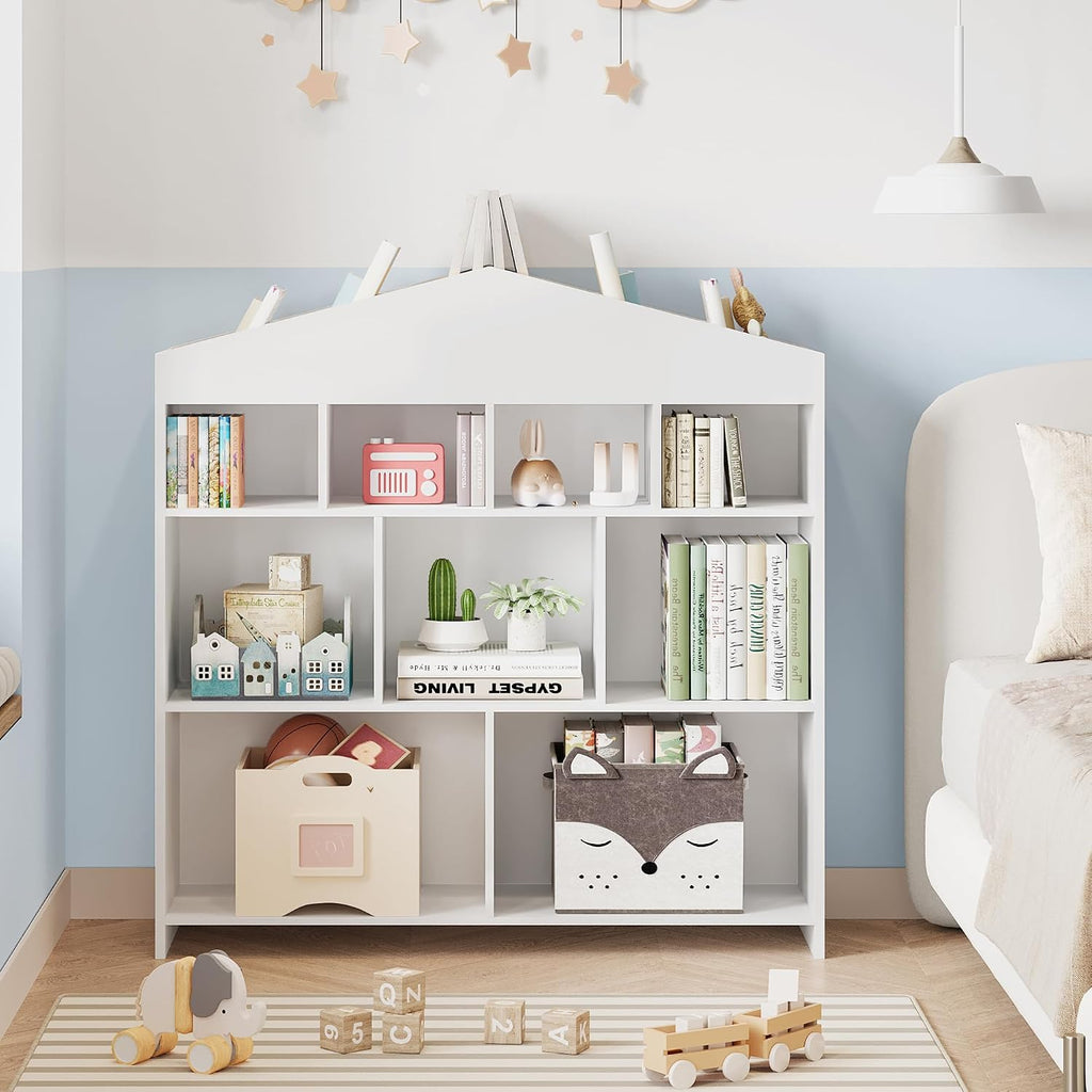 IDEALHOUSE Toy Storage Organizer 8 Cubes Kids Bookshelf Dollhouse Bookcase Rack Toddlers Playhouse Shelves Cabinet for Boys Girls Wooden Toy Chest Playroom, Classroom, Nursery, Kids Room,White