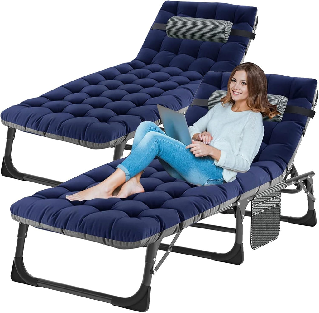 LILYPELLE Folding Outside Chaise Lounge Chair with Mattress, 5 Position Adjustable Patio Folding Lounge Chair Reclining Chairs Perfect for Sunbathing, Camping, Pool, Beach, Patio