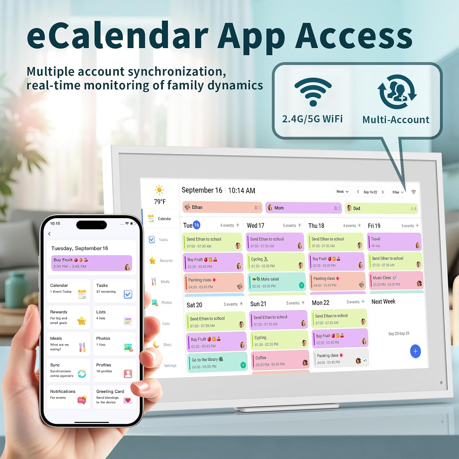 Canupdog Digital Calendar, 21.5 Inch Electronic Calendar Chore Chart & Wall Planner, IPS HD Touchscreen Interactive Display for Family Schedules Gifts for Women Mom