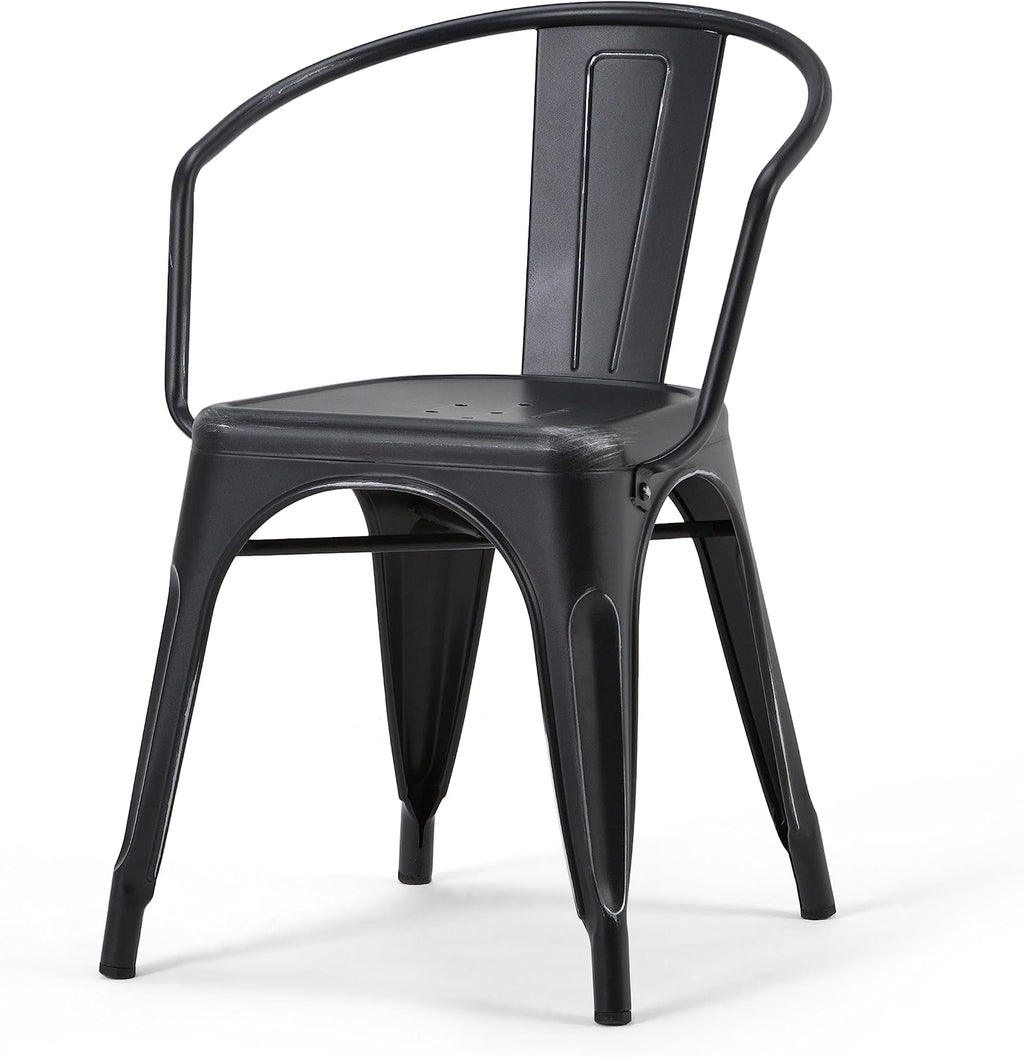 SIMPLIHOME Larkin Dining Arm Chair Set in Distressed Black, Silver, 20.1'W x 20.1'D x 28.2'H, Industrial Metal Chairs for Dining Room, Kitchen (Set of 2)