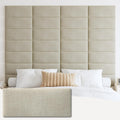 IFNOW Upholstered Wall Mounted Headboard, 3D Soundproof Wall Panels Peel and Stick, Reusable and Removable Tufted Bed Headboard in Beige (12 Panels, 10' x 24')