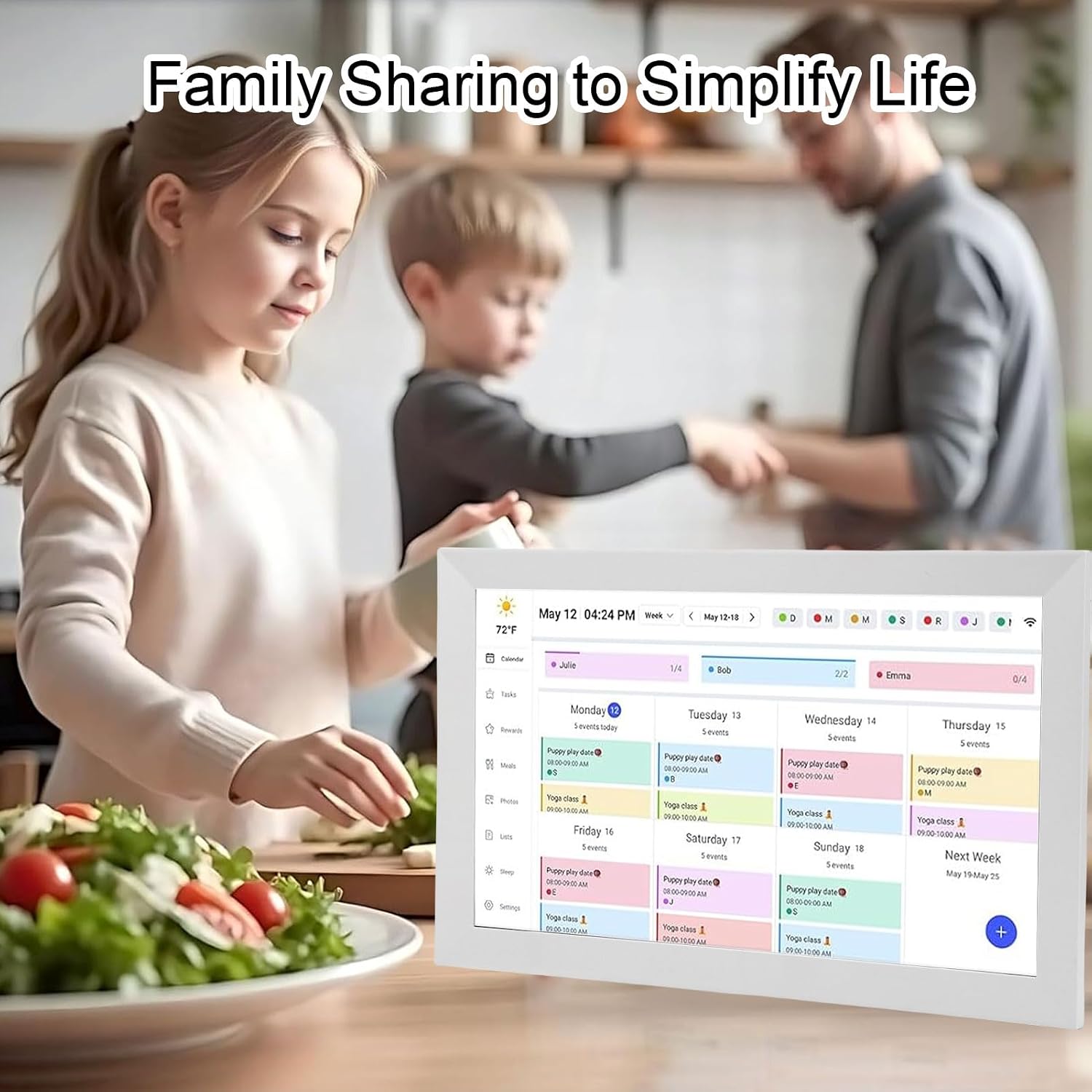 Goshyda 15.6In Digital Calendar Touchscreen, 1080P HD Smart Family Organizer with App, Wall Mount, Dual Speakers, Digital Photo Frame for Home Kitchen (US Plug)