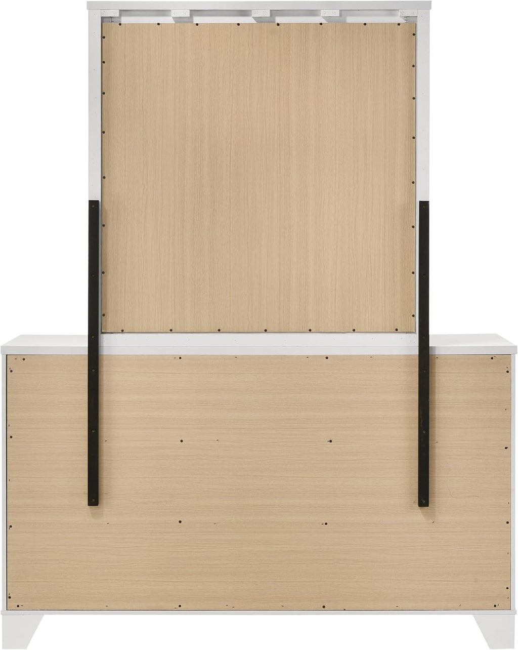 Furniture of America Anton Modern Solid Wood 6-Piece Bedroom Set with Faux Marble Headboard Bed, Metal Center Glide on Nightstands, Chest and Dresser with Mirror, Box Spring Needed, Full, White