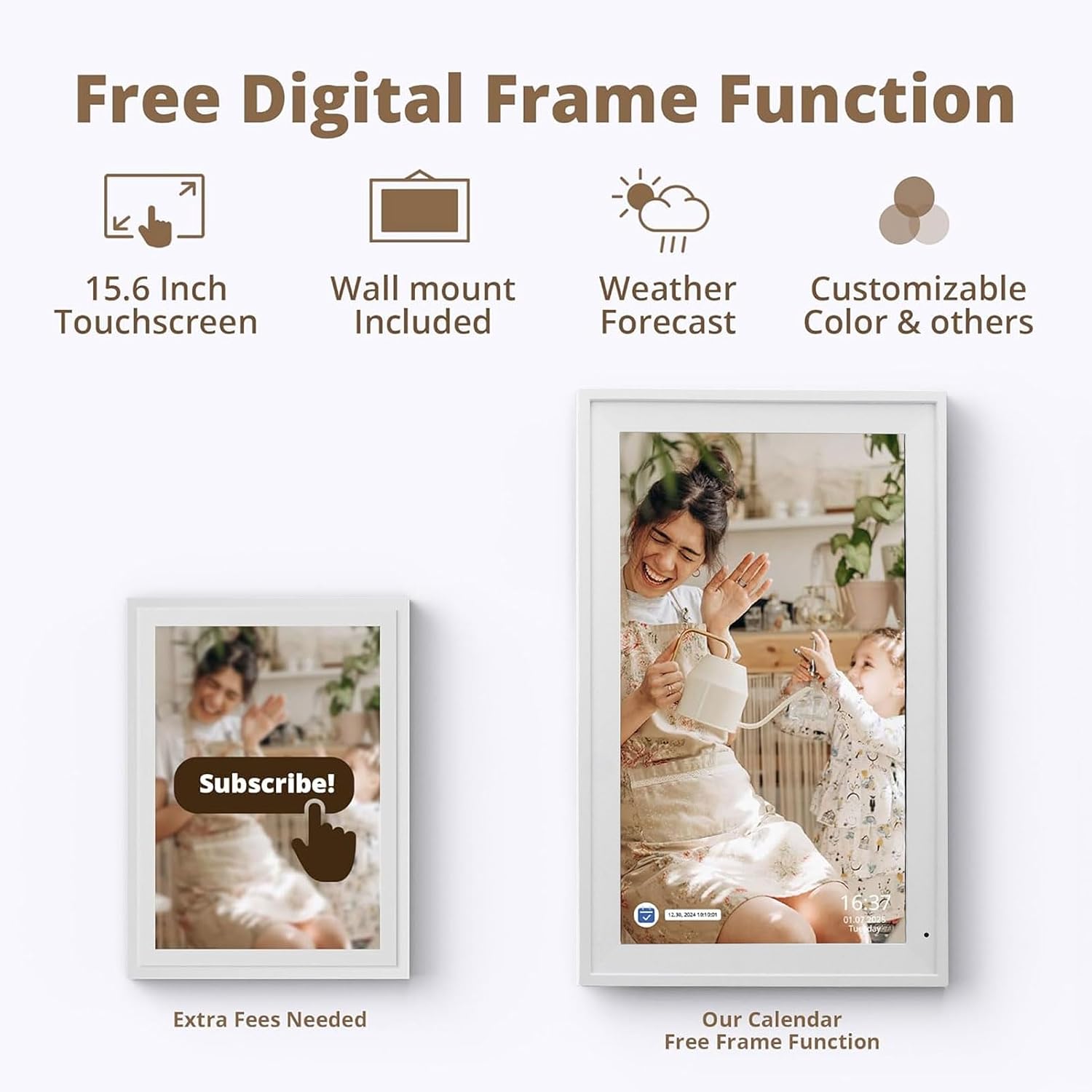 15.6 Inch Smart Digital Calendar Touch Screen, WiFi Wall Mount Family Organizer with Chore Meal Planner, Digital Photo Frame, 1080P for Home Management (US)