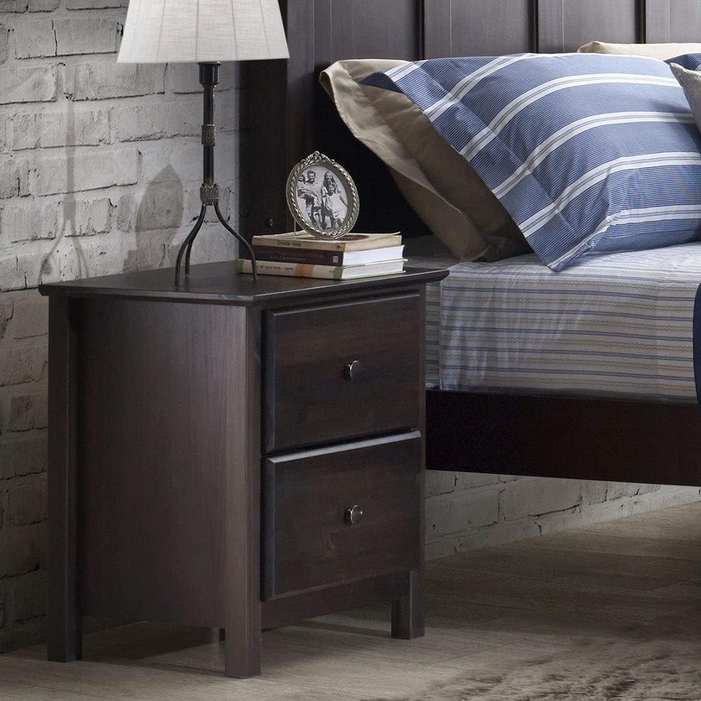 Grain Wood Furniture Shaker 2-Drawer Bedside Nightstand, Solid Wood with Expresso Finish
