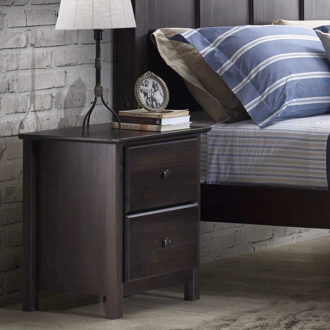 Grain Wood Furniture Shaker 2-Drawer Bedside Nightstand, Solid Wood with Expresso Finish