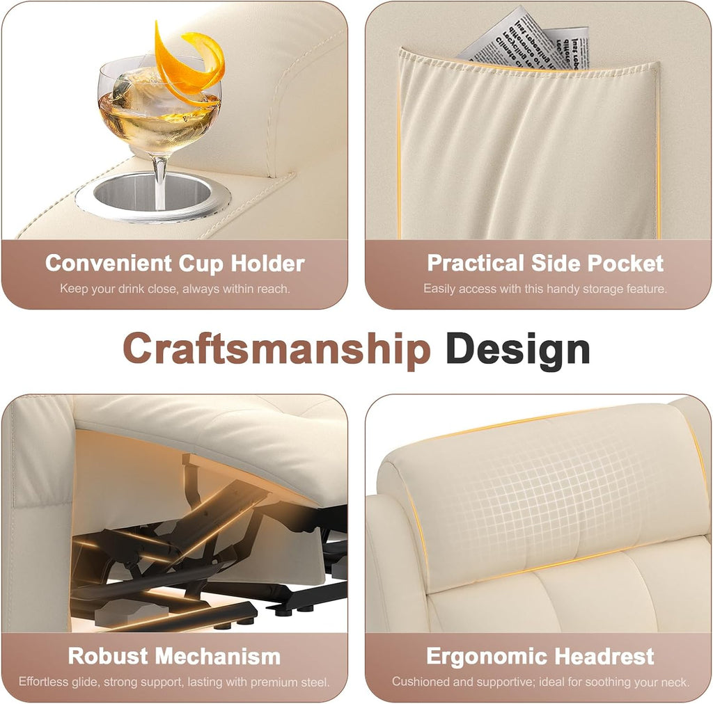 Loveseat Recliner, Oversized Massage Reclining Sofa Heavy Weight Capacity, RV Love Seat Chair Clearance with Storage, Cup Holders, Wall Hugger Couches for Living Room, Beige Visit The Store