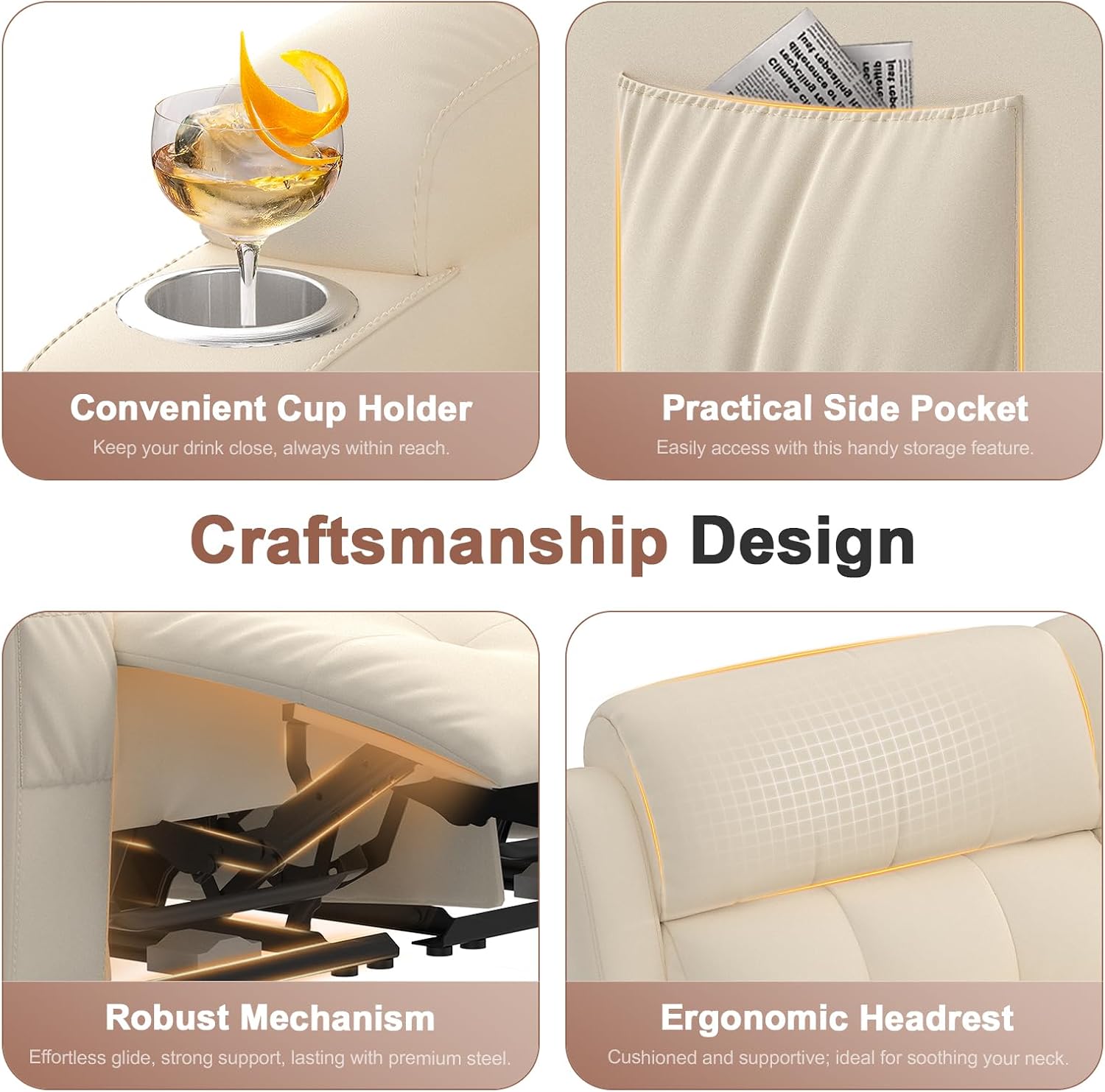 Loveseat Recliner, Oversized Massage Reclining Sofa Heavy Weight Capacity, RV Love Seat Chair Clearance with Storage, Cup Holders, Wall Hugger Couches for Living Room, Beige Visit The Store