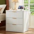 LEYAOYAO 23' Wide Fluted Night Stand with Charging Station,3 Drawers Large End Table with Storage,White Nightstand Wood Bedside Tables, Farmhouse Cabinet Dresser for Bedroom,Closet