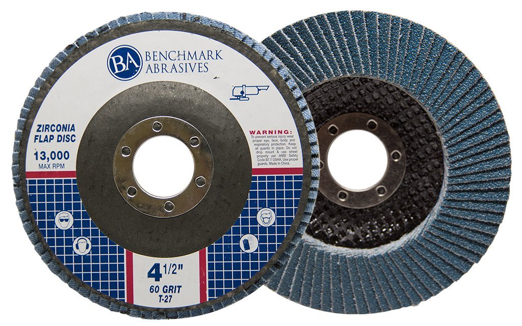 Benchmark Abrasives 4.5' x 7/8' Premium Zirconia T27 Flat Flap Discs 4 1/2 for Angle Grinder Sanding Discs, Finishing Grinding Wheels 4 1/2 Inch for Sanding Stock Rust Removal (100 Pack) - 60 Grit