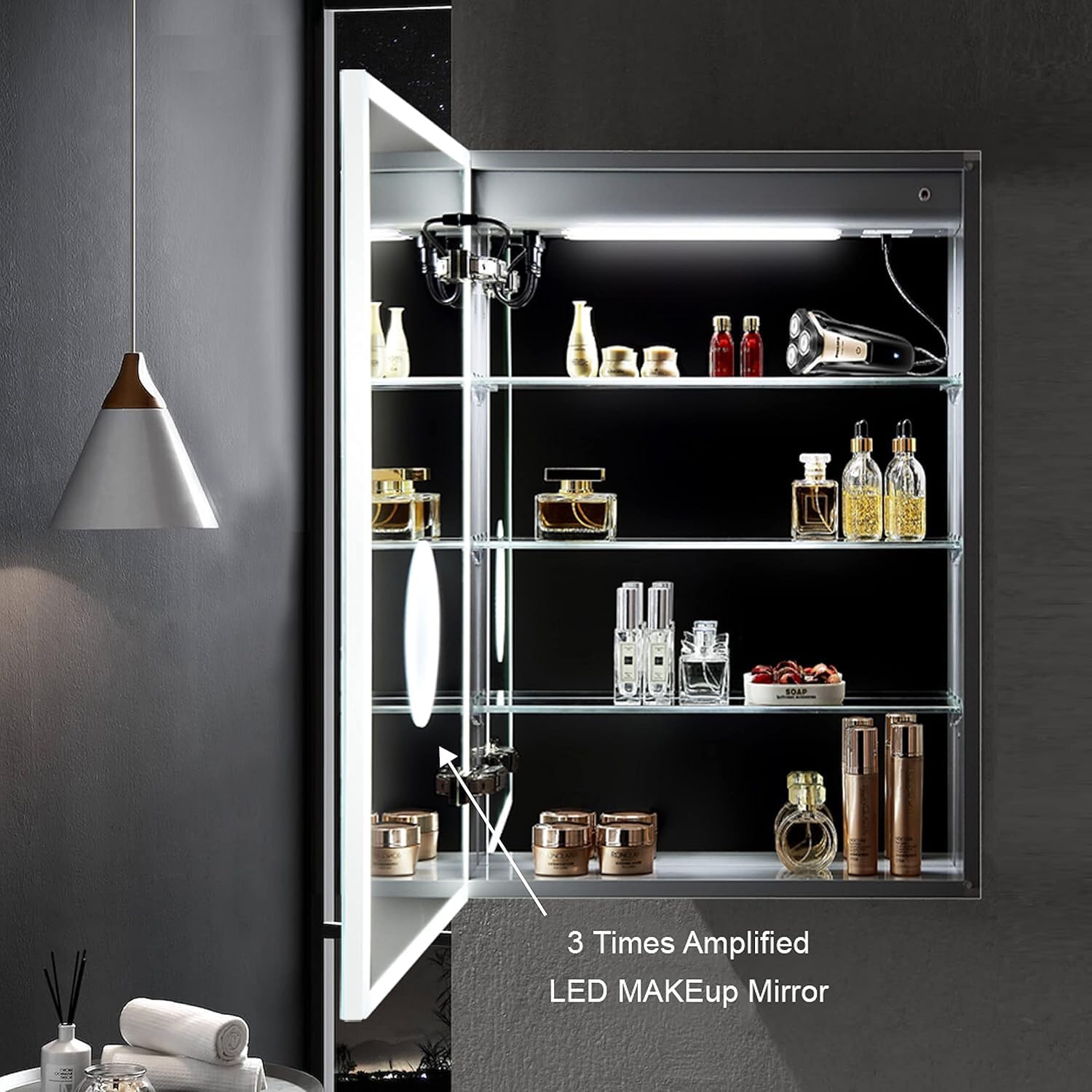 Luxury Recessed Medicine Cabinet 20x32 in - Frameless LED Lighted Vanity Mirror - Copper-Free Silver Mirror - BLUM Soft Close - Left Swing Door - Professional Grade Bathroom Renovation Storage Cabinet