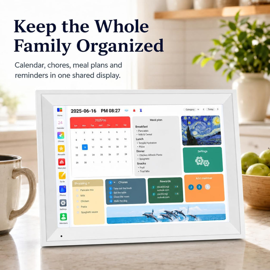 15.6' Smart Family Calendar Wall Display, Touchscreen Digital Planner with Chore Chart & WiFi Sync, Interactive Home Organizer for Schedules, Tasks & Meal Planning