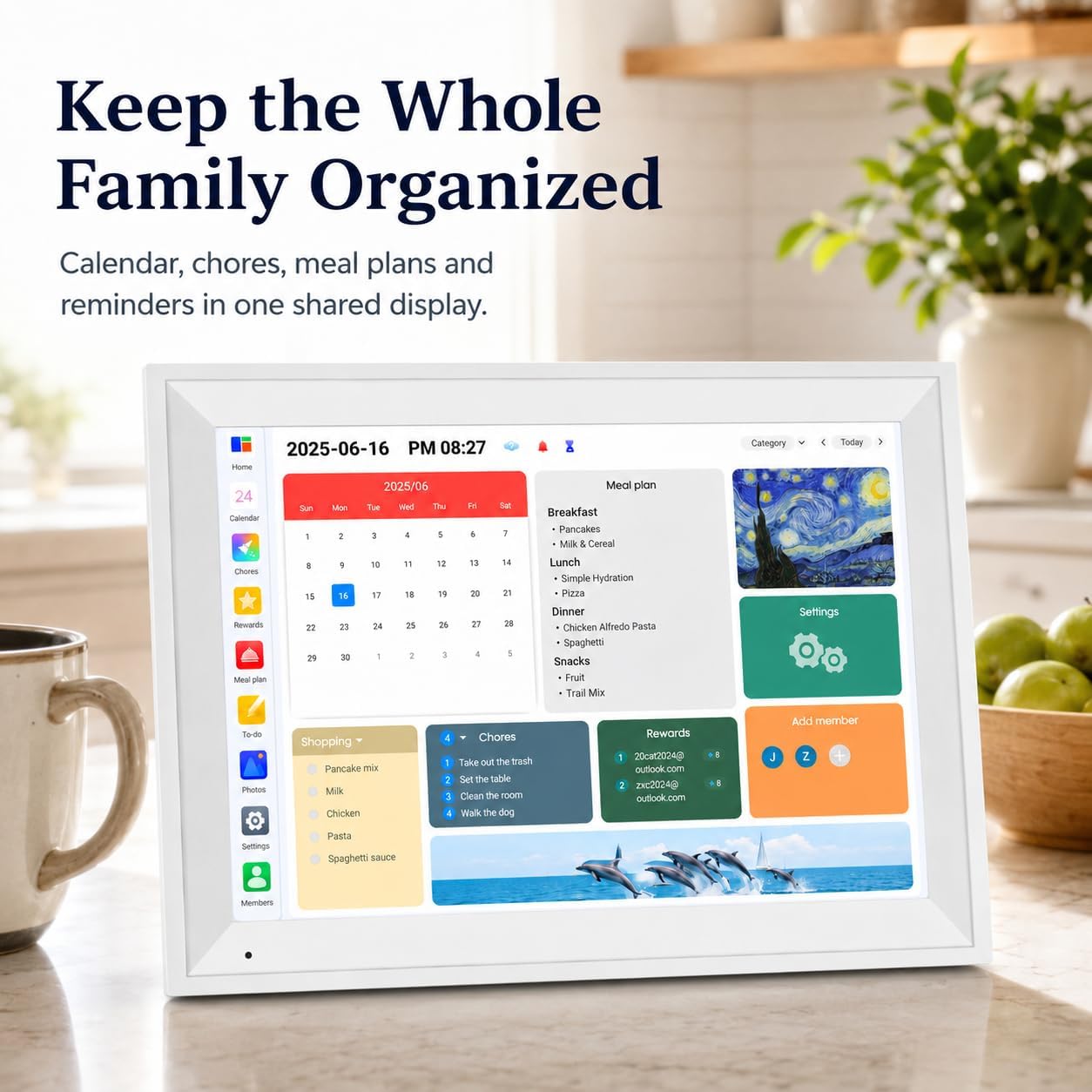 15.6' Smart Family Calendar Wall Display, Touchscreen Digital Planner with Chore Chart & WiFi Sync, Interactive Home Organizer for Schedules, Tasks & Meal Planning