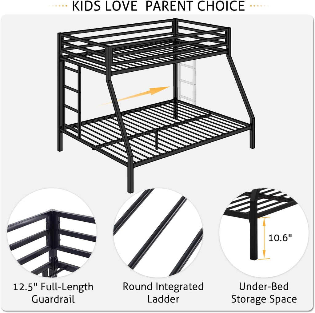 SHA CERLIN Loft Bunk Bed Twin Over Full Size with Ladder and Guardrail,Heavy Duty Metal Slats Support No Box Spring Needed Small Space Saving Furniture for Bedroom Dorm,Black