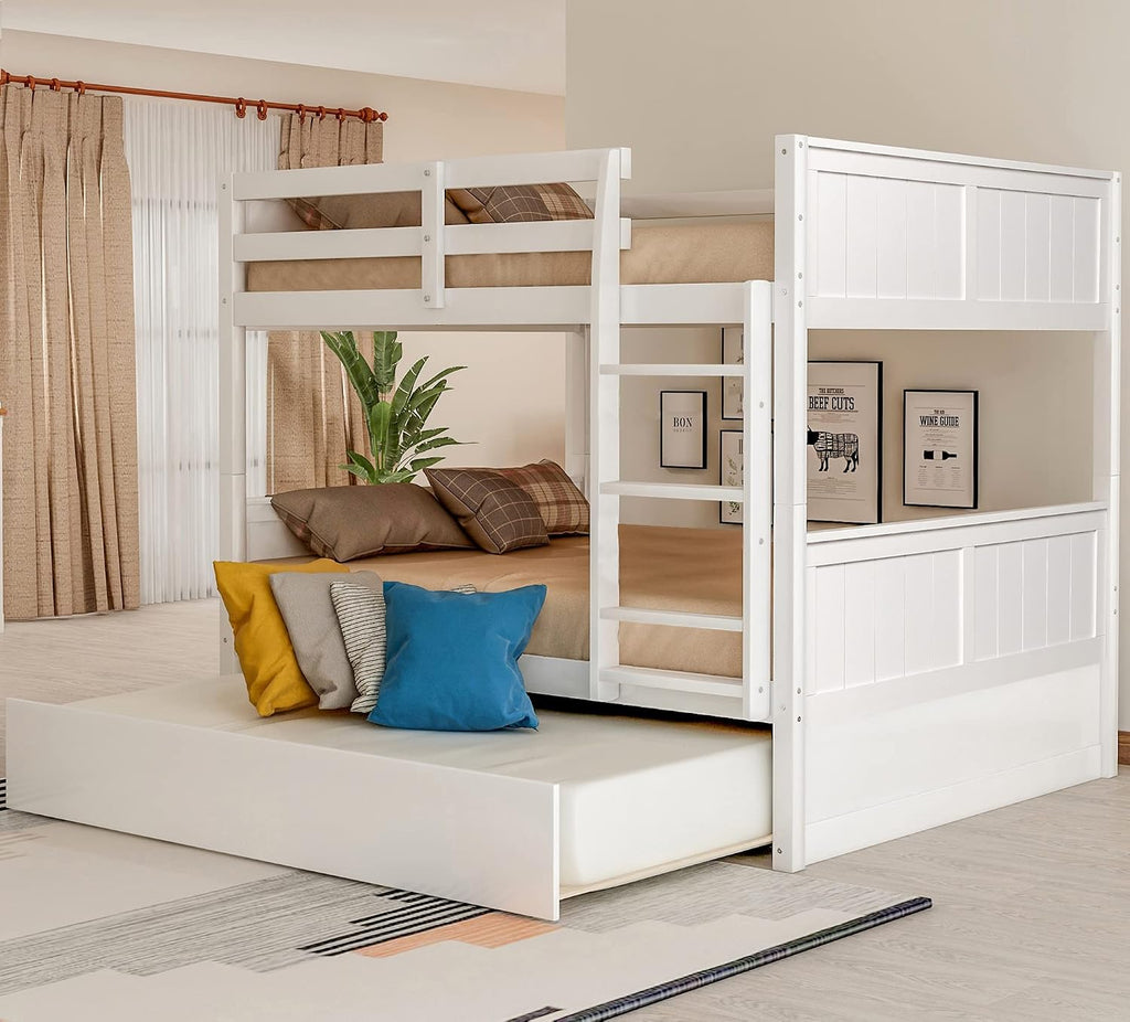SOFTSEA Solid Wood Bunk Bed Full Over Full, Convertible to 2 Beds, Modern Bunk Bed with Headboard and Footboard, White