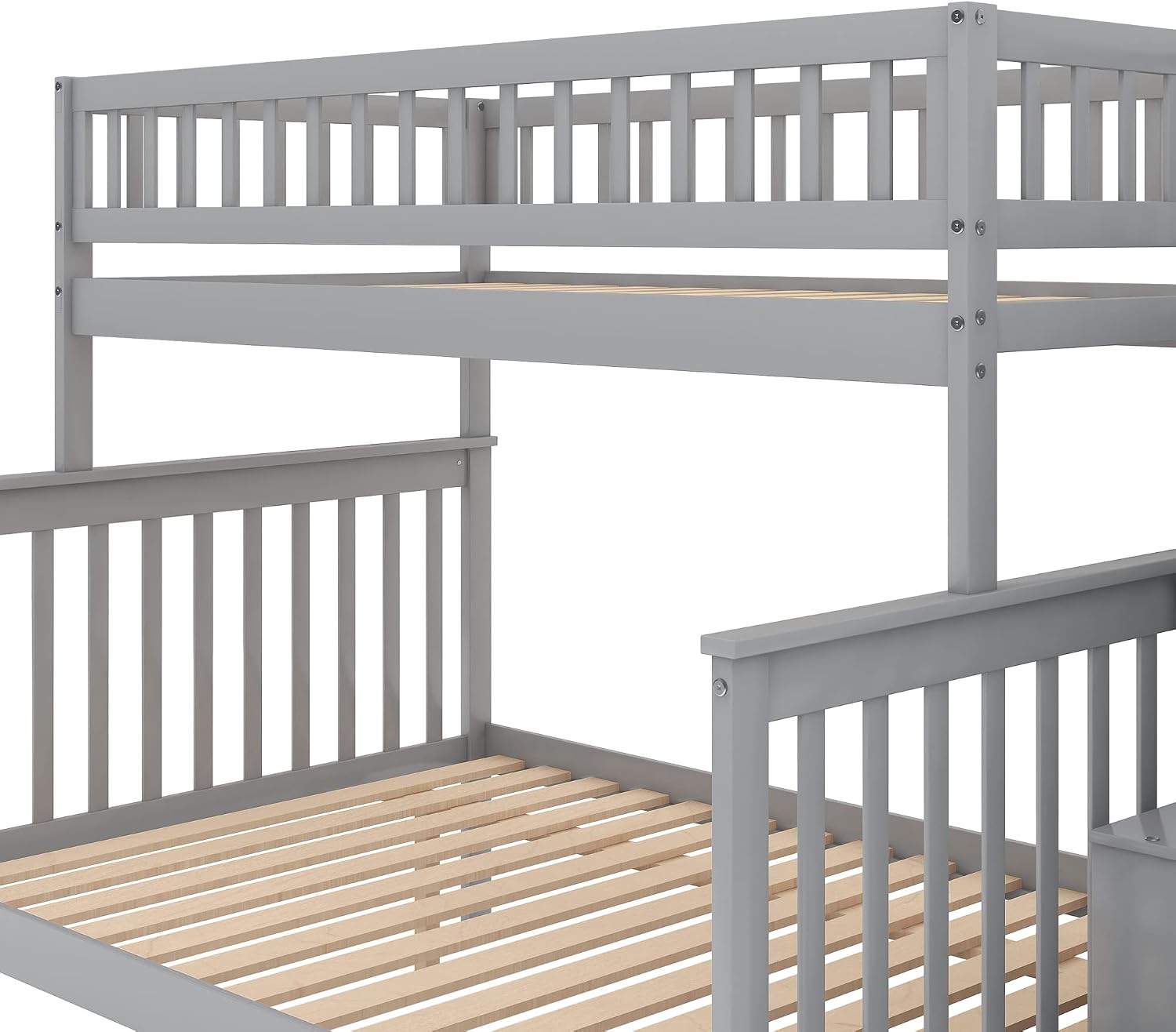 Harper & Bright Designs Wooden Bunk Bed with Stairs Twin Over Full Bunk Bed with Storage and Guard Rail for Kids Teens Adults (Gray)