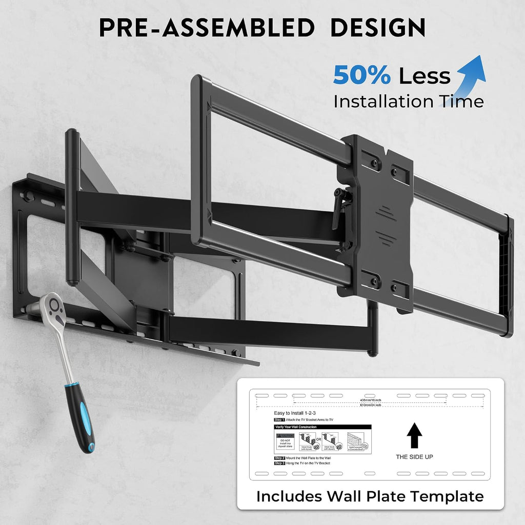 Heavy Duty TV Wall Mount with Extra Long Extendable Arm for 60–110 Inch TVs, Holds Up to 275lbs, Full Motion Bracket with Corner Swivel and Tilt, Max VESA 800x600mm, Fits 24' Studs, Wide Compatibility