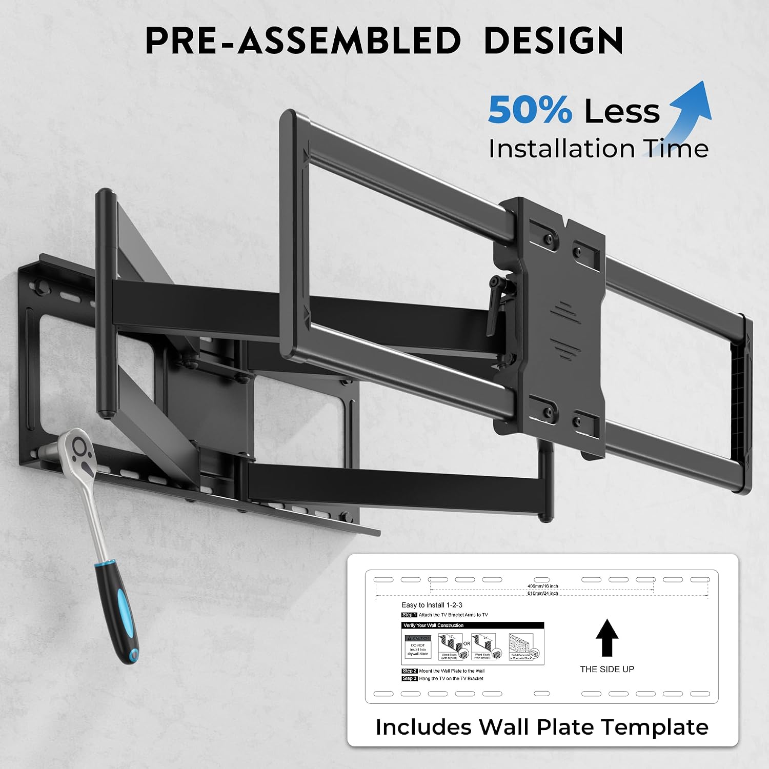 Heavy Duty TV Wall Mount with Extra Long Extendable Arm for 60–110 Inch TVs, Holds Up to 275lbs, Full Motion Bracket with Corner Swivel and Tilt, Max VESA 800x600mm, Fits 24' Studs, Wide Compatibility