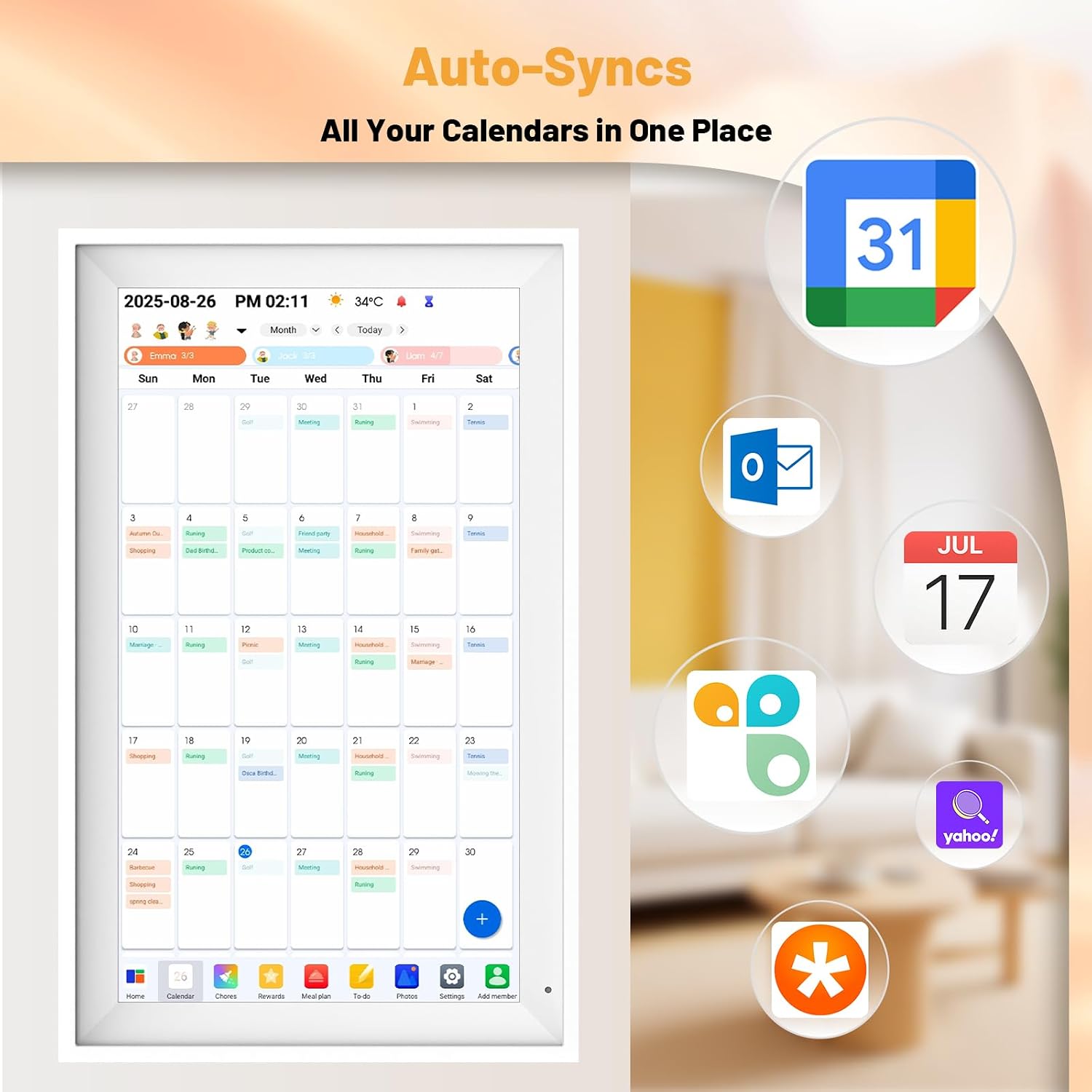 Digital Calendar 15.6' Smart Calendar&Chore Chart, 1920 * 1080 Interactive Touchscreen Electronic Calendar for Family Schedules, 64GB Wifi Meal Planner, Wall&Desk Mountable Calendar-White