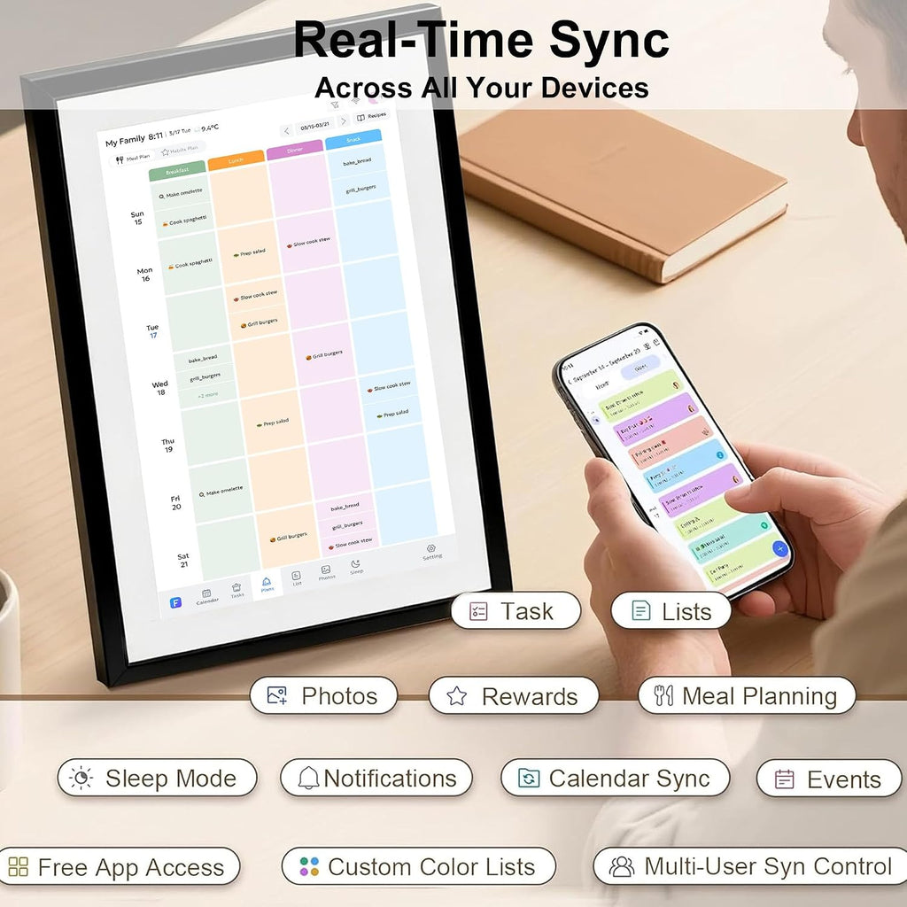 Digital Calendar Wall Touch Screen 15.6' HD Smart Family Planner | Whole-Family Schedule Sync, Chore Rewards & Meal Planning, Zero Subscription Fees, Photo Frame